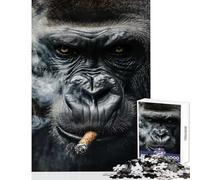 Puzzle da 1000 pezzi per adolescenti Gorilla che fuma sigaro Decorazione per la casa Giocattoli Idee regalo Gioco rompicapo con poster abbinato e foglio di quiz Dimensioni 38x52cm