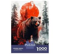 Puzzle Da 1000 Pezzi Per Adolescenti Grizzly Bear in Forest with Red Sun Puzzle Per Adulti Gioco Pratico Assemblaggio Di Modelli Regali Unici Per Compleanni E Occasioni Speciali 70x50cm/1000pcs
