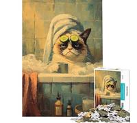 Puzzle da 1000 pezzi per adolescenti: Grumpy Cat si rilassa in una giornata alla spa Puzzle per adulti: gioco pratico di analisi e logica ideale per ridurre lo stress (dimensioni 38x52cm)
