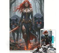 Puzzle da 1000 pezzi per adolescenti Guerriera con lupi nella foresta giocattolo educativo sfida impegnativa ideale come regalo 50x75cm