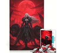 Puzzle da 1000 pezzi per adolescenti Guerriera con lupi sotto la luna rossa gioco pratico sfida difficile collezione d'artista belle arti 38x26cm