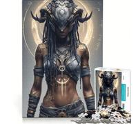 Puzzle da 1000 pezzi per adolescenti, guerriera cyberpunk con elmo cornuto, giocattolo fai-da-te, migliora la memoria, con pezzi di forma casuale completamente ad incastro 38x52cm