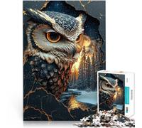 Puzzle da 1000 pezzi per adolescenti Gufo dorato nella foresta invernale Analisi e logica Decorazione murale Regali unici per compleanno e Natale 52x38cm
