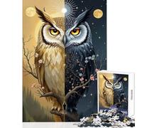 Puzzle da 1000 pezzi per adolescenti Gufo mistico della dualità giorno e notte Illustrazione fantasy del sole e della luna Giocattolo equilibrato Decorazione da parete Regali di compleanno Gioco