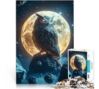 Puzzle da 1000 pezzi per adolescenti Gufo su una roccia illuminata dalla luna Divertimento in famiglia Regalo di compleanno, regali, arte murale 38x26cm