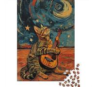 Puzzle Da 1000 Pezzi Per Adolescenti Guitar Playing Cat Art Print-1 Puzzle Per Adulti Gioco Pratico Analisi E Logica Regalo Di Compleanno, Regali, 52x38cm/1000pcs