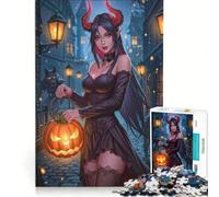 Puzzle da 1000 pezzi per adolescenti, Halloween, Diavolo ragazza con zucca, Decorazione da parete, Giocattolo per passare il tempo durante le vacanze, Per rafforzare l'amore tra le coppie 38x52cm