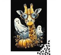 Puzzle Da 1000 Pezzi Per Adolescenti Halloween Giraffe with Ghosts Puzzle Per Adulti Giochi Divertenti Migliora La Memoria Regali Unici Per Compleanni E Occasioni Speciali 70x50cm/1000pcs