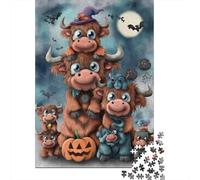 Puzzle Da 1000 Pezzi Per Adolescenti Halloween Highland Cow Family Puzzle Per Adolescenti Gioco Pratico Migliora La Memoria Regali Per Amici E Familiari 38x26cm/1000pcs