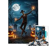 Puzzle da 1000 pezzi per adolescenti Halloween scheletro che balla nel cimitero puzzle per adulti gioco pratico decorazione per la casa interazione genitore-figlio (dimensioni 38x52cm)