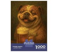 Puzzle Da 1000 Pezzi Per Adolescenti Happy Bulldog with Beer Painting Puzzle Per Adolescenti Giocattoli Fai Da Te Analisi E Logica Per Compleanno, Natale 70x50cm/1000pcs