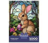 Puzzle Da 1000 Pezzi Per Adolescenti Happy Easter Bunny Glass Art Puzzle Per Adulti Giocattolo Decorazione Da Parete Vacanza A Casa Ammazzare Il Tempo È Ideale Come Regalo 38x26cm/1000pcs