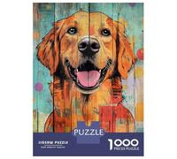 Puzzle Da 1000 Pezzi Per Adolescenti Happy Golden Retriever on Wood Golden Retriever Portrait Puzzle Per Adulti Giochi Divertenti Antistress Regali Per La Riduzione Dello Stress 38x26cm/1000pcs