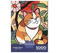 Puzzle Da 1000 Pezzi Per Adolescenti Happy Orange And White Cat in Flowers Puzzle Per Adulti Gioco Pratico Sfida Difficile Sfida Educativa 70x50cm/1000pcs