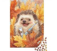 Puzzle Da 1000 Pezzi Per Adolescenti Hedgehog with Toothbrush And Fall Leaves Puzzle Giochi Rilassanti Regali Per Donne Regali Di Natale E Compleanno 52x38cm/1000pcs