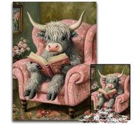 Puzzle da 1000 pezzi per adolescenti Highland Cattle che legge un libro Puzzle in cartone per 14+ anni Difficile da completare ma divertente e umoristico Regalo di compleanno 26X38cm