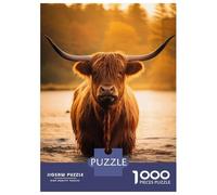 Puzzle Da 1000 Pezzi Per Adolescenti Highland Cow in The Water Puzzle Per Adolescenti, Rompicapo, Gioco Di Modelli, Assemblaggio, Unici, Compleanno E Regali 70x50cm/1000pcs