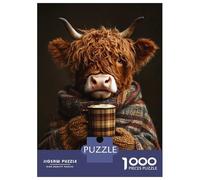 Puzzle Da 1000 Pezzi Per Adolescenti Highland Cow with Hot Coffee Puzzle Giochi Rilassanti Analisi E Logica Riduzione Dello Stress Regali 52x38cm/1000pcs