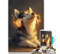 Puzzle da 1000 pezzi per adolescenti Husky con le cuffie Puzzle per adolescenti, gioco stimolante ideale come regalo per tutta la famiglia (dimensioni 38x26cm)