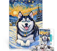 Puzzle da 1000 pezzi per adolescenti Husky siberiano nella notte stellata Giochi Giocattoli Regalo Adatto per la decorazione del desktop 52x38cm