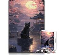 Puzzle da 1000 pezzi per adolescenti Il gatto della notte di luna Giappone Gioco educativo di ragionamento e abilità premuroso per tutti gli eventi Dimensioni 38x26cm