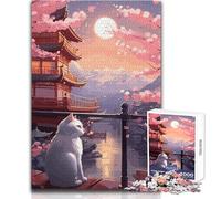 Puzzle da 1000 pezzi per adolescenti Il gatto della notte di luna Giappone Ideale passatempo tranquillo al chiuso Giocattolo di precisione superiore Dimensioni 38x52cm