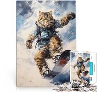 Puzzle da 1000 pezzi per adolescenti Il gatto dello snowboard d'epoca Regali di giochi impegnativi è ideale come regalo per tutta la famiglia 38x26cm