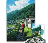 Puzzle da 1000 pezzi per adolescenti, in bicicletta attraverso un villaggio giapponese, regalo di compleanno per trascorrere il tempo libero a casa dai 14 anni in su, 38x26cm