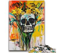 Puzzle da 1000 pezzi per adolescenti in stile Basquiat con fiori e teschi per ragazzi dai 14 anni in su, sfida educativa, attività divertenti a casa, regali di compleanno, regali da viaggio, 50x75cm