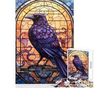 Puzzle da 1000 pezzi per adolescenti in stile vetrate con corvo giocattoli antistress idee regalo giochi educativi con poster abbinato e foglio di quiz dimensioni 50x75cm