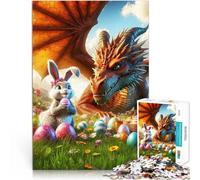 Puzzle da 1000 pezzi per adolescenti Incontro pasquale con i draghi Assemblaggio del modello con poster abbinato e foglio di quiz 38x26cm