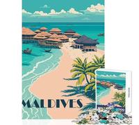 Puzzle da 1000 pezzi per adolescenti Isole Maldive Asia Sole Giocattoli antistress Opera d'arte Regalo Gioco rompicapo con poster abbinato e foglio di quiz Dimensioni 38x52cm