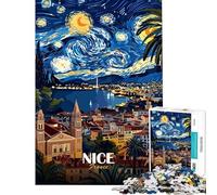 Puzzle da 1000 pezzi per adolescenti ispirato a Nizza Francia Notte stellata Puzzle artistico per adulti gioco rompicapo sfida difficile regalo per amici e familiari (dimensioni 38x52cm)