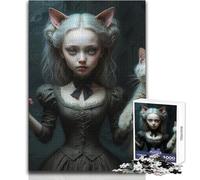Puzzle da 1000 pezzi per adolescenti ispirato ad Alice nel paese delle meraviglie con gatto e compagno felino,bellissimo gioco di design,migliora la memoria,regalo per compleanni,dimensioni 38x26cm
