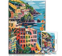 Puzzle da 1000 pezzi per adolescenti, Italia, Cinque Terre, illustrazione minimalista, rompicapo, giochi per famiglie, migliora la memoria, regali di compleanno, dimensioni 38x52cm