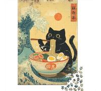 Puzzle Da 1000 Pezzi Per Adolescenti Japanese Cat Ramen Wave Puzzle Per Adulti Giochi Per Famiglie Decorazione Da Parete Regali Unici Per Compleanno E Natale 38x26cm/1000pcs