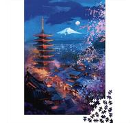 Puzzle Da 1000 Pezzi Per Adolescenti Japanese Night Scene with Cherry Blossoms Puzzle Per Adolescenti Gioco Rompicapo Regali Per Donne Attività Divertenti A Casa 38x26cm/1000pcs