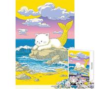 Puzzle da 1000 pezzi per adolescenti Jigsaw Purrmaid︰ Gatto Sirena sulla spiaggia Giocattoli antistress Regalo per compleanni Gioco pratico Aiuta il cervello a esercitare Dimensioni 50x75cm