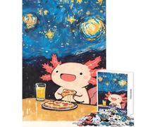 Puzzle da 1000 pezzi per adolescenti Kawaii Axoloti che mangia pizza Giocattolo Decorazione da parete Regalo di compleanno Giochi rilassanti Migliorare l'amore tra coppie Dimensioni 38x26cm