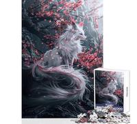 Puzzle da 1000 pezzi per adolescenti Kitsune bianco Sakura Tree Giocattoli antistress Regali per donne Uomini Gioco educativo Sfida educativa Dimensioni 38x52cm