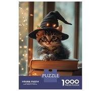 Puzzle Da 1000 Pezzi Per Adolescenti Kitten Witch on Books Puzzle Giocattolo Decorazione Da Parete Gara Di Velocità Manuale Regali Unici Per Compleanno E Natale 38x26cm/1000pcs