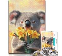 Puzzle da 1000 pezzi per adolescenti, Koala che tiene in mano un fiore, puzzle interessanti per ridurre lo stress e interagire con i genitori (dimensioni 38x26cm)