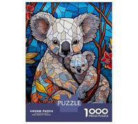 Puzzle Da 1000 Pezzi Per Adolescenti Koala Family in Stained Glass Puzzle Per Adulti Gioco Pratico Migliora La Memoria Regali Di Compleanno E Unici 52x38cm/1000pcs