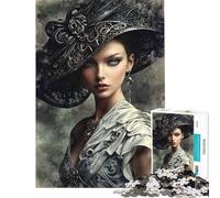 Puzzle da 1000 pezzi per adolescenti: La dama enigmatica con il cappello nero decorato Puzzle per adulti gioco per famiglie decorazione per la casa regalo di compleanno e unico (dimensioni 38x52cm)