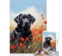 Puzzle da 1000 pezzi per adolescenti Labrador tra i papaveri giocattoli antistress idee regalo gioco per famiglie allena il cervello e le mani dimensioni 50x75cm