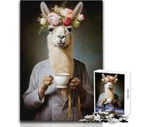 Puzzle da 1000 pezzi per adolescenti Lady Llama Coffee Cozy Soothing Indoor Downtime Giocattolo da gioco avanzato con taglio di precisione Dimensioni 38x52cm