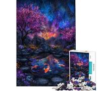 Puzzle da 1000 pezzi per adolescenti laghetto con carpe koi sotto un cielo stellato Puzzle per adulti gioco rilassante che migliora la memoria ideale per compleanni e Natale (dimensioni 38x52cm)