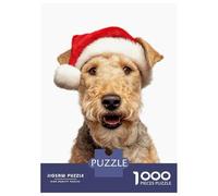 Puzzle Da 1000 Pezzi Per Adolescenti Lakeland Terrier Dog with Santa Hat Puzzle Per Adulti Gioco Per Famiglie Divertente E Spiritoso Regali Di Natale E Compleanno 52x38cm/1000pcs