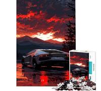 Puzzle da 1000 pezzi per adolescenti Lamborghini al tramonto Difficile e stimolante per il divertimento in famiglia Gioco divertente per ragazzi dai 14 anni in su 50x75cm