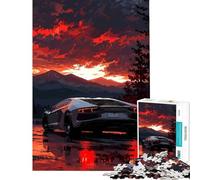 Puzzle da 1000 pezzi per adolescenti Lamborghini al tramonto Difficile e stimolante per il divertimento in famiglia Gioco divertente per ragazzi dai 14 anni in su 38x52cm